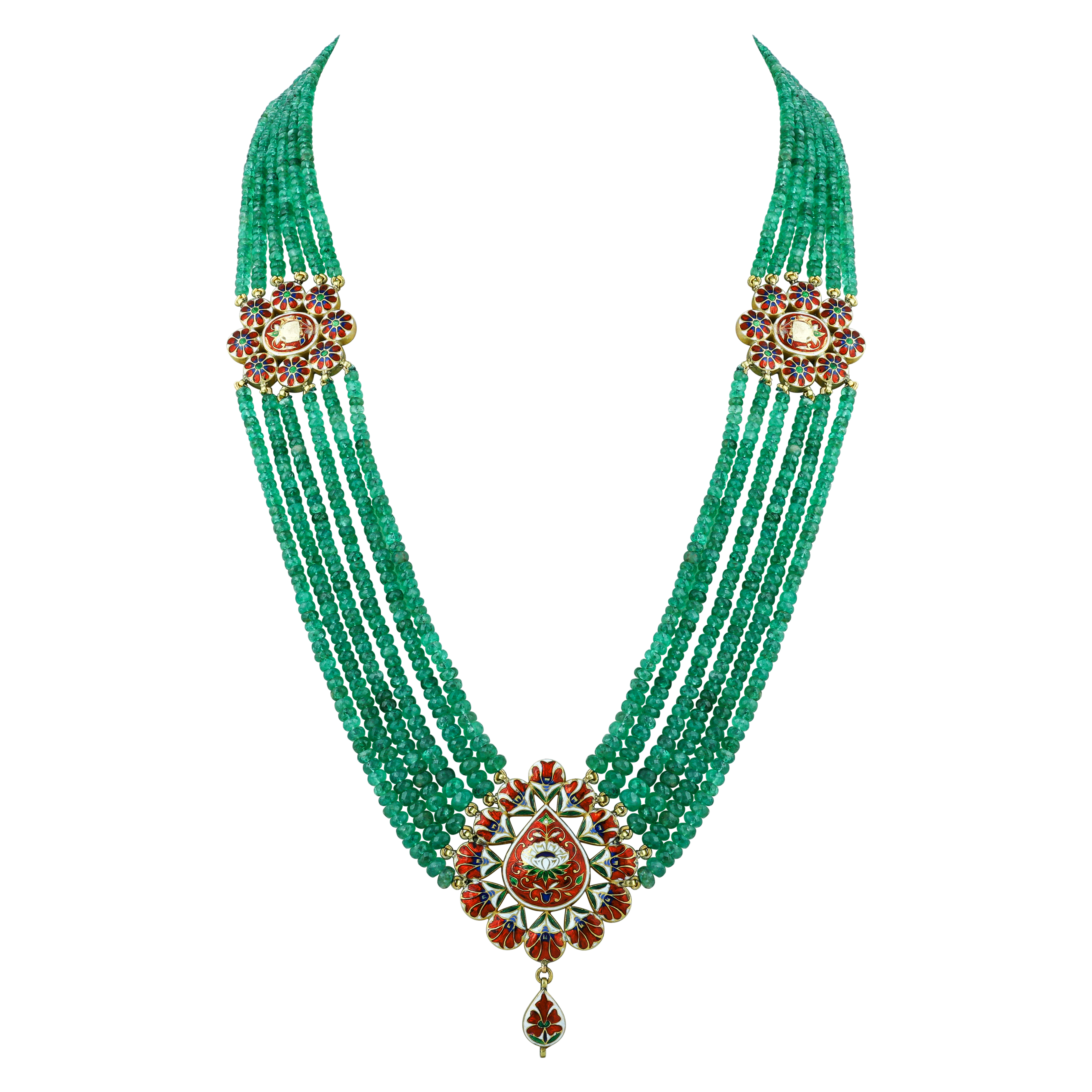 Multi-Strand Emerald Necklace with Polkis